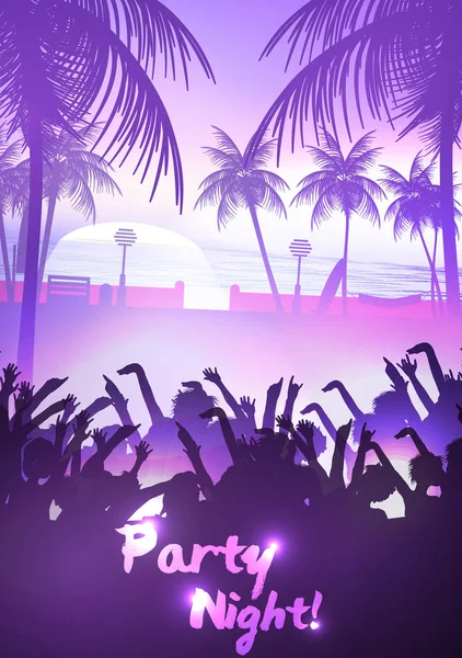 Folheto da festa da praia de verão da noite - Vector Illustratio — Vetor de Stock